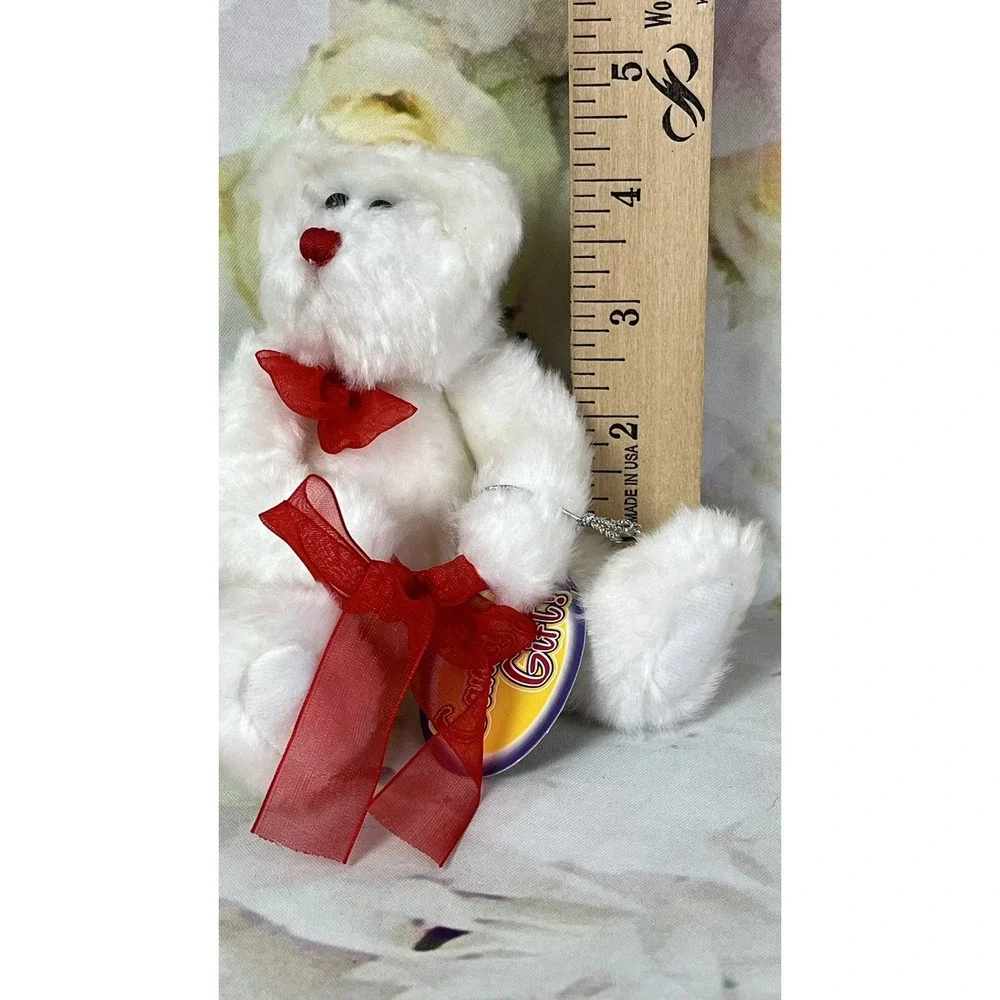 White Teddy Bear Plush Jointed Progressive Red Bow Stuffed Animal TAG Candy Gift